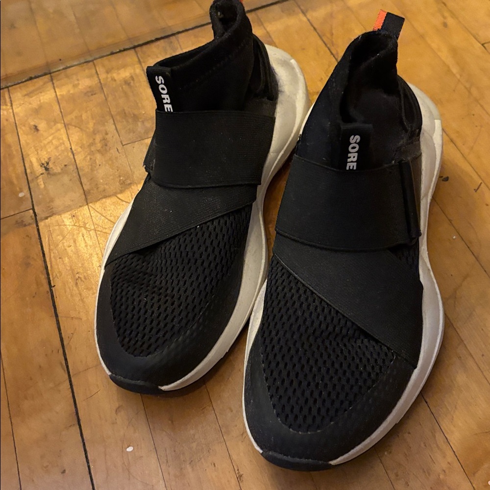 Sorel Black and White Slip-On Ankle Bootie-Sneakers